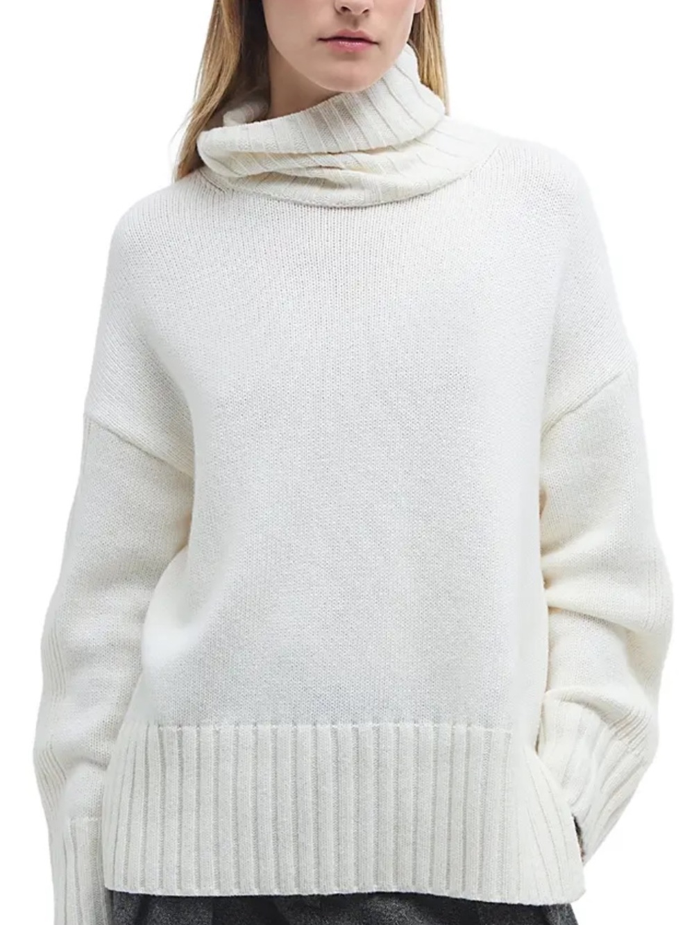 Barbour Josephine Cowl-Neck Rib Hem Sweater Jumper Cloud size 10